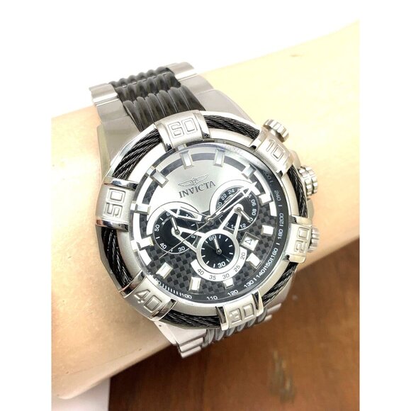 Invicta Men's Watch 29569 Bolt Quartz Chronograph Silver Black Steel 50mm Case - Picture 12 of 15